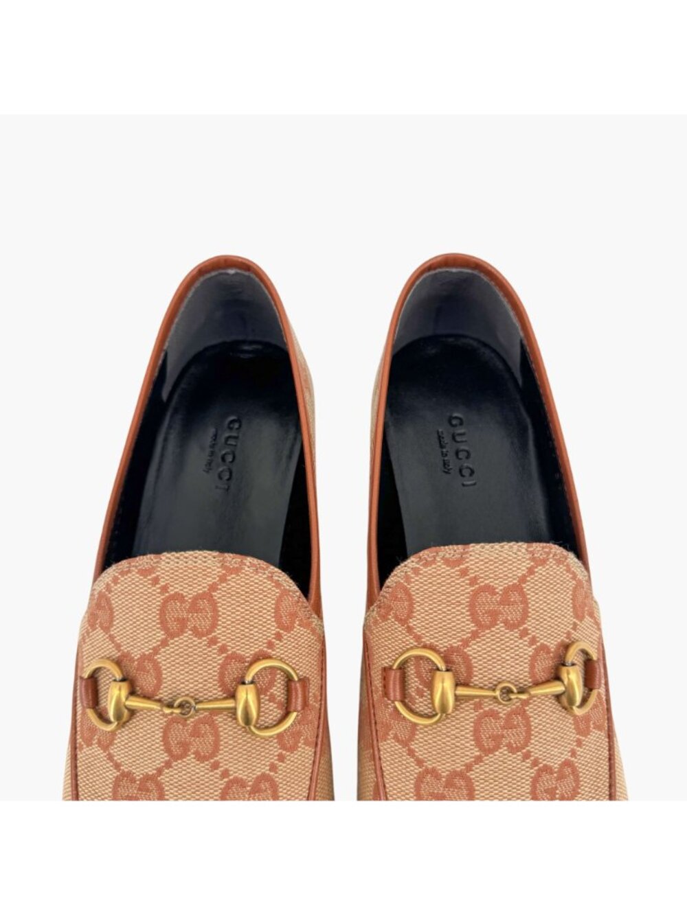 Gucci Jordaan Horsebit Loafers Size 37 US 7 Beige GG Monogram Canvas Flat Shoe - Picture 6 of 15
